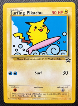 Surfing Pikachu Black Star Promo 28 Pokemon League NM 2001 - Image 1