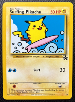 Surfing Pikachu Black Star Promo 28 Pokemon League NM 2001 - Image 1