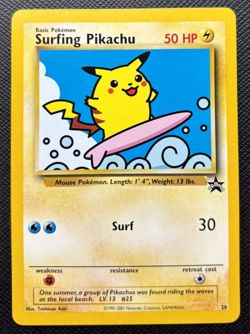 Surfing Pikachu Black Star Promo 28 Pokemon League NM 2001 - Image 1