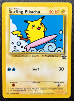 Surfing Pikachu Black Star Promo 28 Pokemon League NM 2001 - Image 1