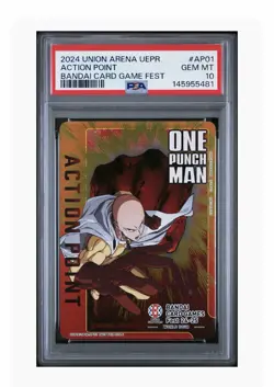 Union Arena One Punch Man Action Point Bandai Card Gam Fest OPM-AP01 PSA 10 - Image 1