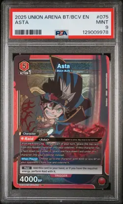 (POP 2). Asta Black Clover Union Arena SR Mint UEO8BT/BCV-1-O75 Psa 9 - Image 1