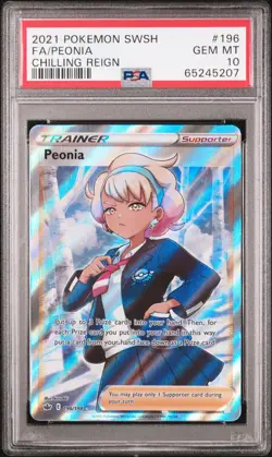 2021 Pokemon SWSH Chilling Reign #196 Full Art Peonia Trainer PSA 10 Gem Mint - Image 1