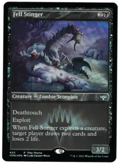 MTG FELL STINGER CRIMSON VOW FOIL PLAY PROMO UNCOMMON BLACK SEE SCANS FOR GRADE - Image 1