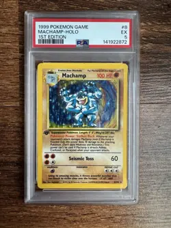 Pokemon TCG Machamp 1st Edition Holo Base Set 8/102 PSA 5 1999 - Image 1