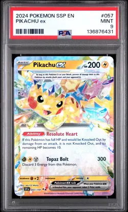 2024 POKEMON SSP EN-SURGING SPARKS #057 PIKACHU EX PSA 9 - Image 1