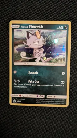 Pokemon TCG Alolan Meowth SM43 Sun & Moon Black Star Promo Holo LP - SWIRL - Image 1