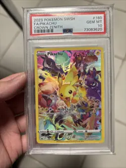 PSA 10 GEM MINT Pikachu Secret Rare Full Art 160/159 Crown Zenith Pokemon - Image 1