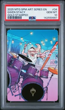 2025 MTG MARVEL'S SPIDER-MAN ART SER GOLD STAMPED #34 GWEN STACY PSA 10 - Image 1
