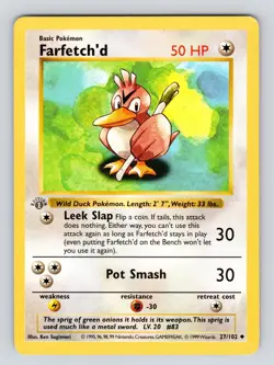 LP Farfetch'd 27/102 Base Set 1st Edition Shadowless, 1999 WOTC Vintage Pokemon - Image 1