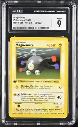 Magnemite 1st Edition - CGC 9 MINT - 1999 Pokemon Base Set - SHADOWLESS #53 - Image 1