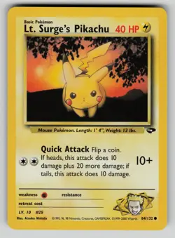 Lt. Surge's Pikachu 84/132 Common Gym Challenge Pokemon NM - Image 1
