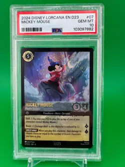 2024 DISNEY LORCANA EN D23 MICKEY MOUSE PLAYFUL SORCERER #07 PROMO PSA 10 GEM MT - Image 1
