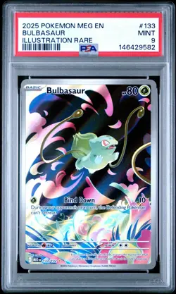 2025 POKEMON MEG EN-MEGA EVOLUTION ILLUSTRATION RARE 133/132 BULBASAUR PSA 9 - Image 1