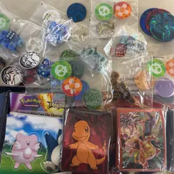 HUGE Pokemon TCG Accessories Lot Sleeves Coins Stickers Energy Dice Mat SEALED - Image 3