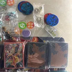 HUGE Pokemon TCG Accessories Lot Sleeves Coins Stickers Energy Dice Mat SEALED - Image 4