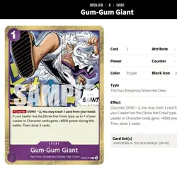 ONE PIECE CCG card: Event, Gum-Gum Giant [Luffy] op09-078 R, foil, 1st edition - Image 2