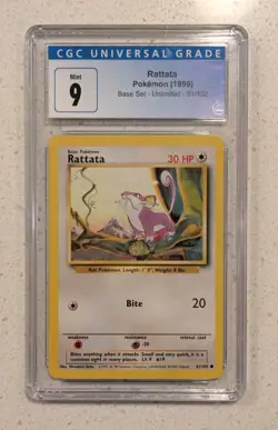 Rattata 1999 Base Set Unlimited 61/102 Pokemon Card - CGC 9 - Image 1