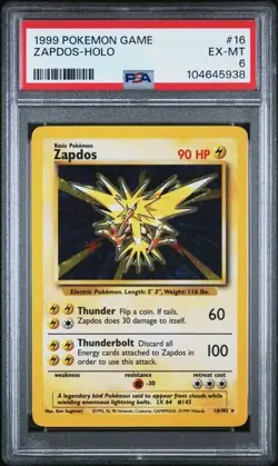 1999 POKEMON WOTC BASE SET UNLIMITED #16 ZAPDOS-HOLO PSA 6 - Image 1