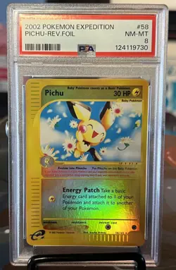 Pokemon 2002 Pichu Expedition Base Set Reverse Holo Rare 058/165 PSA 8 - Image 1
