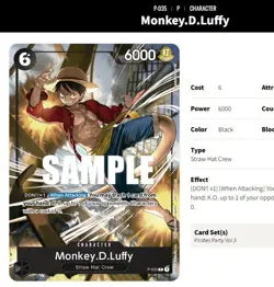 ONE PIECE CCG card: Monkey.D.Luffy P-035 "P," "NOT FOR SALE," English, tag SP TR - Image 2