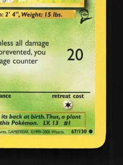 Bulbasaur 67/130 HP Base Set 2 English Pokemon Card TCG - Image 3