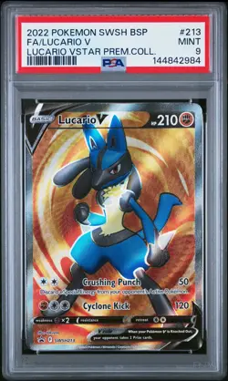 2022 POKEMON SWSH BLACK STAR PROMO #213 FULL ART/LUCARIO V PSA 9 - Image 1