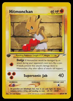 Pokemon Card - Hitmonchan Neo Destiny 69/105 Common 1st Edition - Image 1