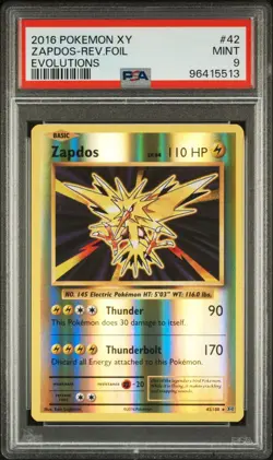 2016 POKEMON XY EVOLUTIONS #42 ZAPDOS-REVERSE FOIL PSA 9 - Image 1