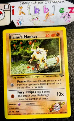 Blaine's Mankey 63/132 LP Gym Challenge Wizards Pokemon Card! - Image 1