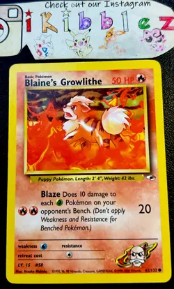 Blaine's Growlithe 62/132 LP Gym Heroes Pokemon Card! - Image 1