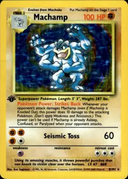 Pokemon Machamp 8/102 Base Set 4th Print 1999-2000 Rare Near Mint - Image 1