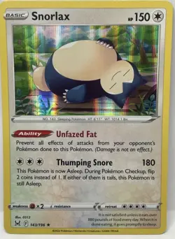 LOST ORIGIN SNORLAX Pokemon TCG- Holo RARE 143/196 - NM - Image 1