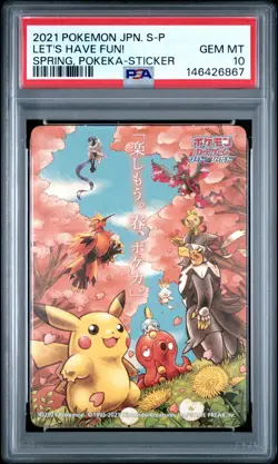 2021 POKEMON JPN S PROMO STICKER LET'S HAVE FUN! SPRING, POKEKA PSA 10 - Image 1