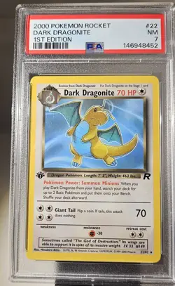 2000 Pokemon 1st Edition AMERICAN Team Rocket Dark Dragonite #22 NON-Holo PSA- 7 - Image 1