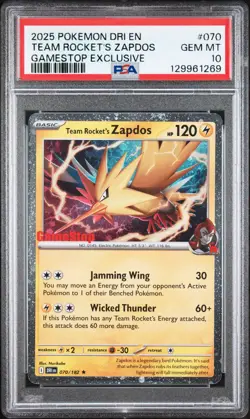 2025 POKEMON DRI EN-DESTINED RIVALS #070 TEAM ROCKET'S ZAPDOS PSA 10 - Image 1