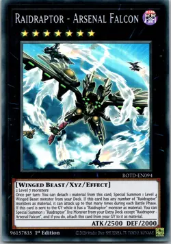 Yugioh Raidraptor - Arsenal Falcon ROTD-EN094 1st Edition Super Rare NM - Image 1