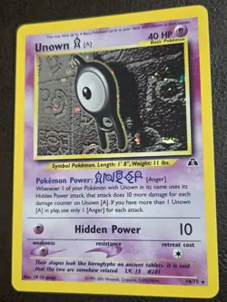 Unown [A] 14/75 Neo Discovery Holo Pokemon Card Vintage - Image 1