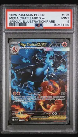 2025 POKEMON PFL SPECIAL ILLUSTRATION RARE #125 MEGA CHARIZARD X EX PSA 9 - Image 1