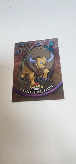 Tauros #128 Topps Pokemon Foil TV Animation Blue Logo Foil Pokemon Card - Image 1