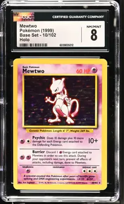 Pokemon CGC 8 Mewtwo Holo - Base Set Unlimited 10/102 - Image 1