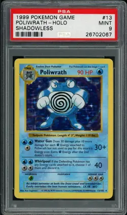 1999 POKEMON GAME SHADOWLESS #13 POLIWRATH-HOLO PSA 9 - Image 1