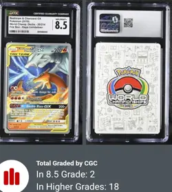 CGC 8.5 2019 Reshiram & Charizard GX Tag Team 20/214 Pokemon World Championships - Image 1