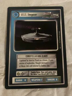 Star Trek CCG 1E Q-Cont USS STARGAZER RARE Card NEVER PLAYED - Image 1