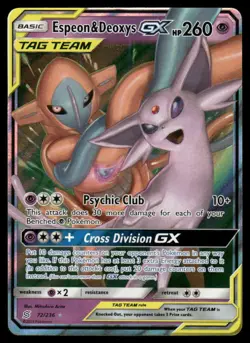 Pokemon Cards Espeon & Deoxys GX 72/236 Unified Minds Holo Rare GX NM - Image 1