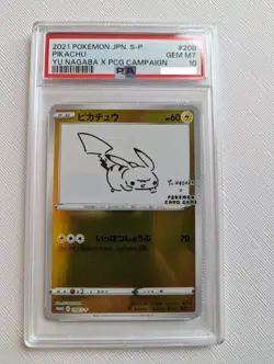 Pokemon PSA 10 GEM MINT Japanese Promo REVERSE HOLO Yu Nagaba Pikachu 208/S-P - Image 1