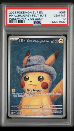 2023 POKEMON SVP EN-SV BLACK STAR PROMO #085 PIKACHU WITH GREY FELT HAT PSA 10 - Image 1