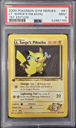 2000 POKEMON GYM HEROES 1ST EDITION #81 LT. SURGE'S PIKACHU PSA 9 - Image 1