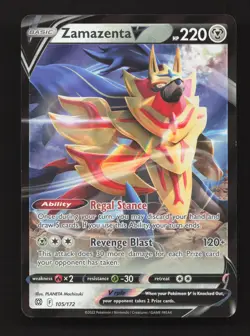 Zamazenta V 105/172 Holo V Rare Brilliant Stars Pokemon Near Mint - Image 1