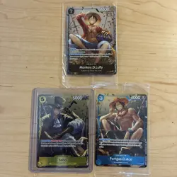 One Piece CCG Tin Promos Portgas D. Ace Sabo Monkey D. Luffy Holo Cards Sealed - Image 1